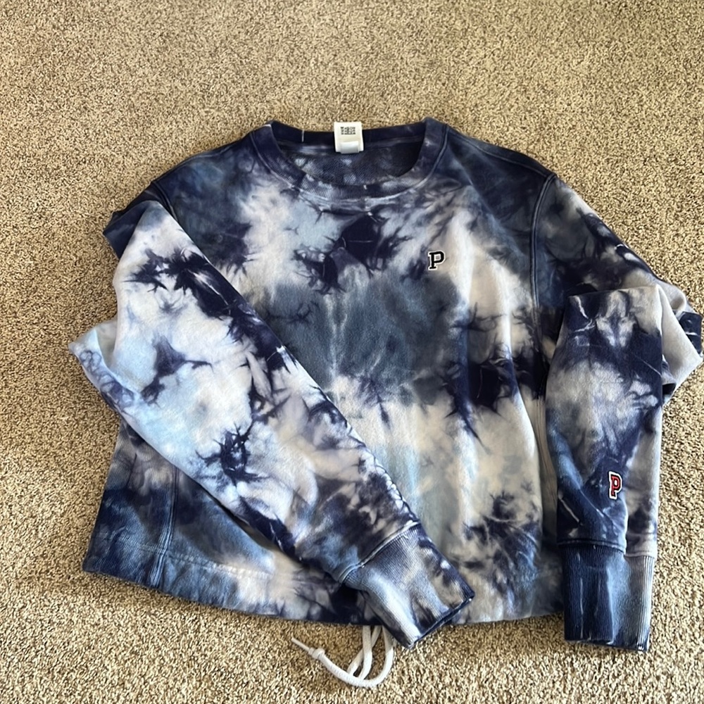 PINK small cropped tye dye crew neck with draw strings